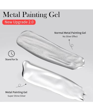 Metallic Painting Gel Nail Polish - Mirror Gold Liner Gel Polish - 3D Metal Painting Nail Varnish - Metal Painting Gel - Mirror Nails Finish - Nail Liner Painting Gel Polish DIY Nail Drawing at Home - Buy Online on SooperMarket.com