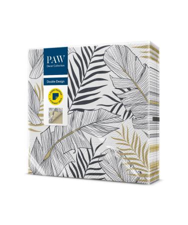 PAW - Napkins 3 -layer (33 x 33 cm) I 20 pieces I Perfect for birthdays parties weddings communion and celebrate i paper napkins printed on both sides i leaves gold silver stripes i exotic leaves stripe