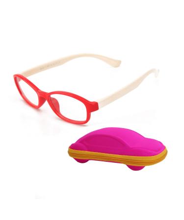 Children's Glasses Frame Without Prescription Clear Lens for Boys & Girls Age 5-12 + Glasses Cases Red + Pink Glasses Cases
