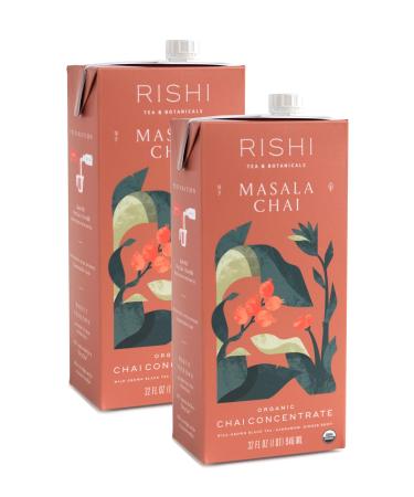 Rishi Tea Masala Chai Concentrate Beverage | Immune Support, USDA Certified Organic, Fair Trade Black Tea, Antioxidants, Energy-Boosting | 32 oz Carton, 8 Servings (Pack of 2)