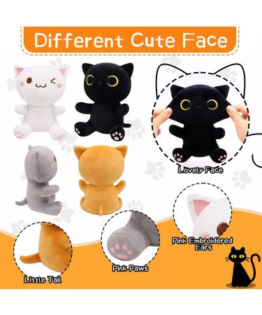 4PCS Mini Cat Plush Set - Kawaii Stuffed Animal Kit for Kids - Cute Cat Dolls for Halloween & Christmas - Black, Yellow, Grey, White - Buy Online on SooperMarket.com