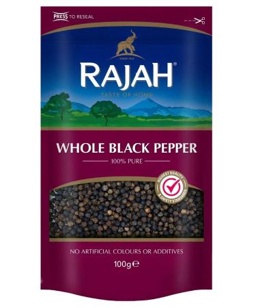 Rajah Spices Whole Black Pepper | Pepper | Whole Pepper | Black Pepper | Piper Nigrum | (100g) 1 Count (Pack of 1)
