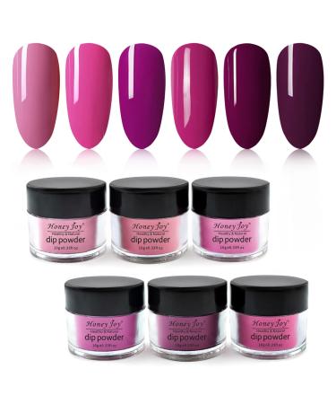 Honey Joy 6 BOX/SET Rose Pink Dip Powder Nails Kit Hot Pink Nail Fine Dipping Powder Colors No Need Lamp Cure,Like Gel Polish Effect,Even & Smooth Finishing (DP-B-6pcs-10g/box)