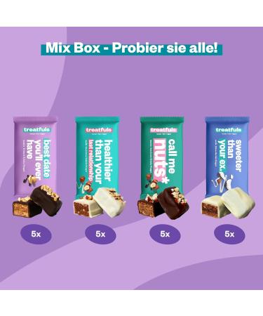 Treatfuls Mixbox Vegan Organic Chocolate Bars - 20x40g | 100% Natural Fairtrade Gluten-Free Dairy-Free Soy-Free | Dates & Nuts Delights - Buy Online on SooperMarket.com