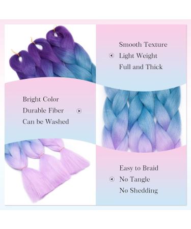 Tess Braids Extensions - 60 cm Jumbo Kanekalon Hair Braids (5 Pack) | Ombre Purple/Blue/Light Purple - Perfect for Box Braids | 100g/Bundle - Buy Online on SooperMarket.com