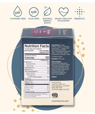 Teeccino Organic Macadamia Nut Herbal Tea - Caffeine Free Prebiotic, 10 Bags - Buy Online on SooperMarket.com