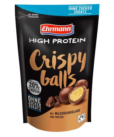 Ehrmann High Protein Crispy Balls - Sugar-Free Milk Chocolate & Fairtrade Cocoa | 12 x 55g Grain Snacks for Healthy Energy - Buy Online on SooperMarket.com