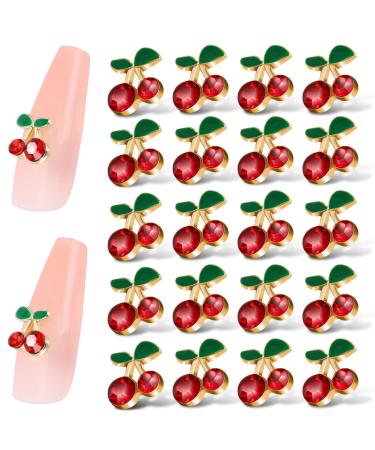 WLLHYF 20 Pieces 3D Cherry Nail Charms Reds Kawaii Nail Rhinestones Art DIY Crystal Nail Jewels Designs Nail Gems for Girls Nail Makeup Phone Clothes Shoes Bag Decoration Craft