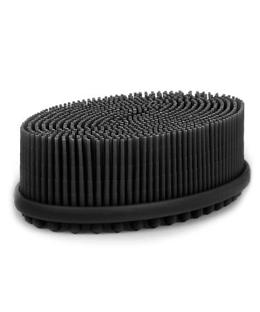 HEETA Body Brush for Wet Dry Brushing, Silicone Body Scrubber for Gentle Exfoliating on Softer Glowing Skin, Gentle Massage with Silicone Loofah Bath Brush, Shower Brush for Women Men Kids (Black)