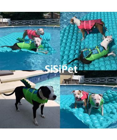Durable Adjustable Dog Life Jacket | Ripstop Pet Safety Vest with Rescue Handle | Enhanced Buoyancy for Anxiety-Free Swimming | Small Medium Large Dogs | Green Dinosaur Design - Buy Online on SooperMarket.com
