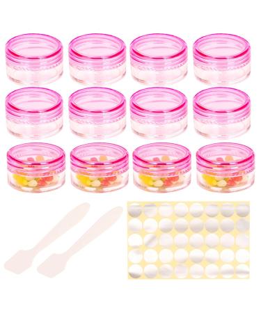 12 Pcs Empty Plastic Cosmetic Jars 5ml Sample Containers Pots Bottles sample pots for cosmetics Travel Cosmetic Jar Pots with Lids travel pots for cream travel cream pots for toiletries Pink-12pcs-5ml