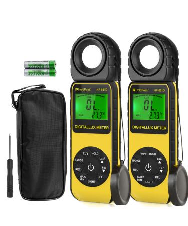 Light Meter (2PCS), HOLDPEAK HP-881D Digital Lux Meter 1-400,000 Lux /1-40,000 FC Measuring Ranges and 270 Rotatable Detector for LED Lights and Plants Lumen Meter Illuminometer Indoor Outdoor 2pcs-881D Light Meter