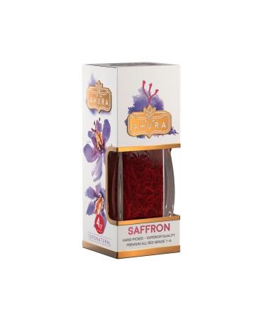 Ahura Finest Natural Saffron Threads - Pure Grade 1 All Red Saffron Spice for Tea Paella Risotto Pasta Rice Cooking - No Additives (4g Jar) 4 g (Pack of 1)