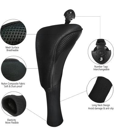 Golf Club Head Covers Set - Long Neck Mesh Sports Fan Design - 3 Pieces with Interchangeable No. Tags - Ideal Golf Accessories for Fairway Woods, Driver & Hybrids - Black - Men and Women - Buy Online on SooperMarket.com