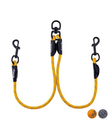 Floxic dew double linen for 2 dogs gray/orange - reflective stretchable and free of hogging - double dog leash for coupling - perfect for small to medium -sized dogs small | 8mm orange