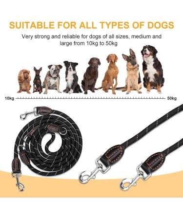 Adjustable Reflective Dog Leash for Large & Medium Dogs - 3M Nylon Lead with Double Carabiner Hooks - Buy Online on SooperMarket.com