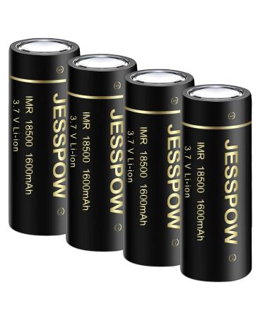 18500 Rechargeable Batteries with Flat Top IMR 18500 Rechargeable Li-ion Battery 1600mAh 3.7V for Flashlight Solar Garden Light (4 Pack)