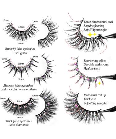 Joyeee False Eyelashes 10 Pairs Fake Eyelashes Glitter Diamonds Eye Lashes Reusable Easy to Wear and Remove Handmade Dramatic Fluffy Strip Lashes for Party Cosplay Costumes Festival Decoration Eyelashes#31 - Buy Online on SooperMarket.com