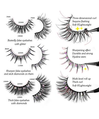Shop 10 Pairs of Handmade Glitter Diamond False Eyelashes Reusable Fluffy & Easy to Wear for Parties & Festivals - Buy Online on SooperMarket.com