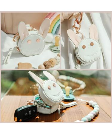 MOMINSIDE Pacifier Case Holder with Clip - Cute Rabbit Bag Charm - Holds 2 Pacifiers - White & Pink - Buy Online on SooperMarket.com