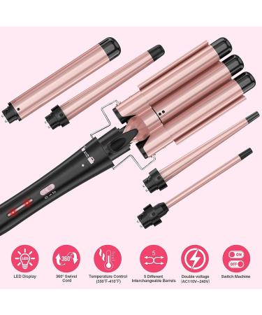 Buy Professional 5 in 1 Curling Wand Set - Interchangeable 3 Barrel Curling Iron with Ceramic Tourmaline - Perfect for Beach Waves & Curls - Worldwide Shipping - Buy Online on SooperMarket.com