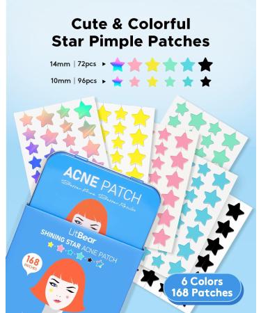 LitBear Acne Pimple Patch 6 Colors 168 Dots Star Pimple Patches with Case Tea Tree Oil & Centella Oil Hydrocolloid Acne Pimple Patches for Face Cute Zit Patches Pimple Stickers Acne Dots - Buy Online on SooperMarket.com