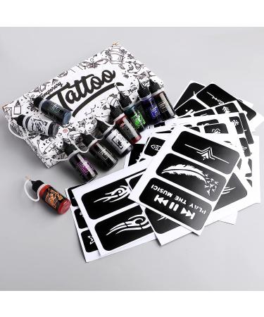 STIGMA Temporary Tattoo Kit - 10 Color Inks, 84 Stencils, DIY Body Paint and Fake Tattoos for Women and Kids - Buy Online on SooperMarket.com