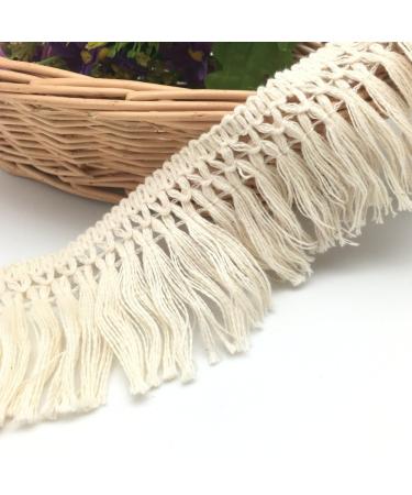 FQTANJU 10 Yards X 6cm Wide Cotton Tassel Fringe In Beige. 6cm X 10 Yards Beige