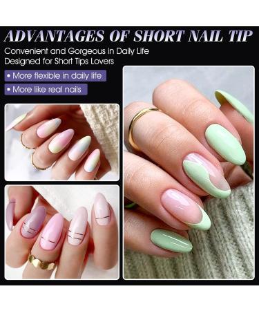 Gelike ec Short Almond Nail Tips 240PCS Clear Nail Extensions Kit | Break Resistant Full Cover Pre-Buff PMMA Soft Gel Resin Fake Nails 12 Sizes - Short Almond - Buy Online on SooperMarket.com