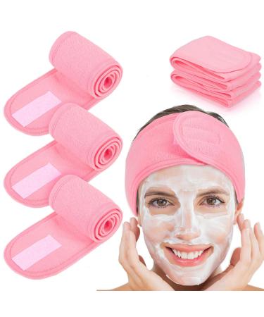 Whaline 4 PCS Spa Headband Make up Hair Band Stretch Terry Cloth Headband for Sport Yoga Shower (Pink)