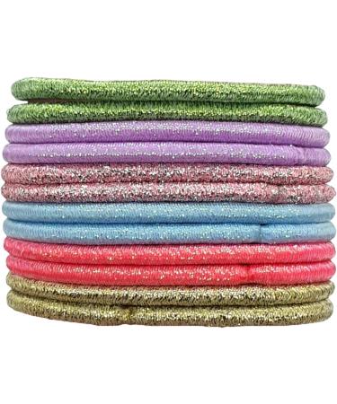 12 PCS Glitter Elastic Hair Bands - No Metal Ponytail Holders for Women, Men, Girls, Kids - 3mm Gentle Elastics in Multi-Colored Bulk Pack - Buy Online on SooperMarket.com