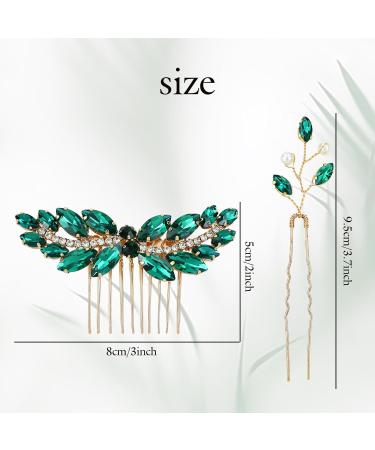 inSowni 7 Pieces Vintage Proms Bridal Wedding Glitter Emerald Green Rhinestone Crystal Gold Metal Hair Side Combs Slides U-shaped Hair Pins Accessories for Women Flower Girls Brides Bridesmaids - Buy Online on SooperMarket.com