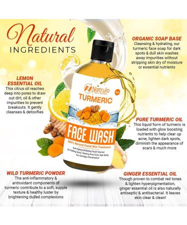 Natrulo Turmeric Face Wash 4oz - Natural Anti Aging Exfoliating Cleanser for Clear Skin & Acne Scars - Turmeric Soap Skin Detox - Buy Online on SooperMarket.com