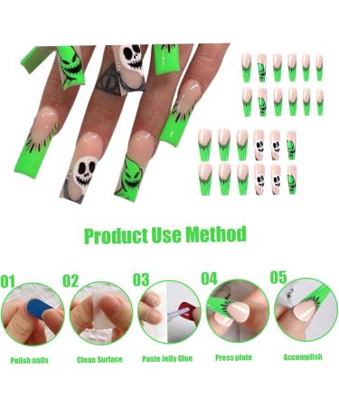 Halloween Press on Nails Halloween Press on Nails Medium Horror Ghost and Skull Halloween Fake Nails 24PCS Coffin French Tip False Nails with Gel Glue - Buy Online on SooperMarket.com