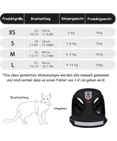 Adjustable Cat Leash Set with Reflective Vest for Kittens & Small Dogs - Polyester Black (Large) | International Shipping - Buy Online on SooperMarket.com
