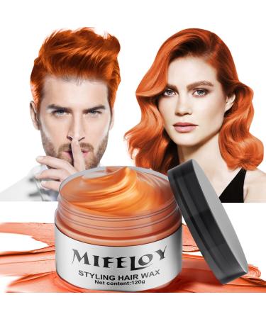 Orange Temporary Hair Color Wax Instant Natural Hairstyle Cream Styling Pomades for Girl Women Youth Disposable Coloring Mud for Party Cosplay DIY Halloween 4.23oz