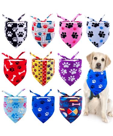 JpGdn 10pcs Pack Large Dog Bandanas Paw Pattern Triangle Scarf for Large XL Dogs Pigs Soft Bibs Washable Pet Neckerchief Dog Grooming Accessories Costume Size L 10 colors