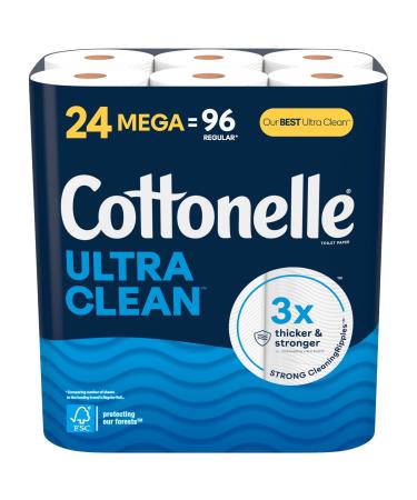 Cottonelle Ultra Clean Toilet Paper Strong Toilet Tissue 24 Mega Rolls (24 Mega Rolls 96 Regular Rolls) 284 Sheets per Roll Packaging May Vary 24 Mega NEW
