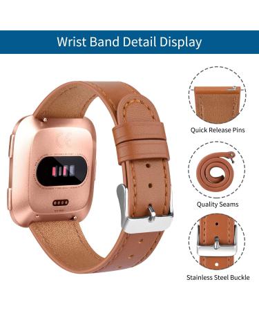 BOTNUW Leather Bands Compatible with Fitbit Versa 2, Versa, Versa Lite - Brown Leather Replacement Strap for Women and Men - Buy Online on SooperMarket.com