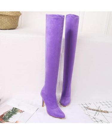 Shop Women's Winter Shoes: Comfortable Vintage Knee-High Leather & Suede Boots in Purple | Slipproof & Elegant Block Heel Overknee Styles - Buy Online on SooperMarket.com