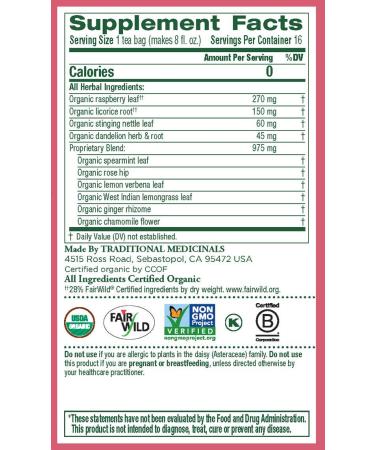 Organic Raspberry Leaf Tea for Women's Health | Caffeine-Free Herbal Tea â€“ Traditional Medicinals (16 Wrapped Bags) - Buy Online on SooperMarket.com