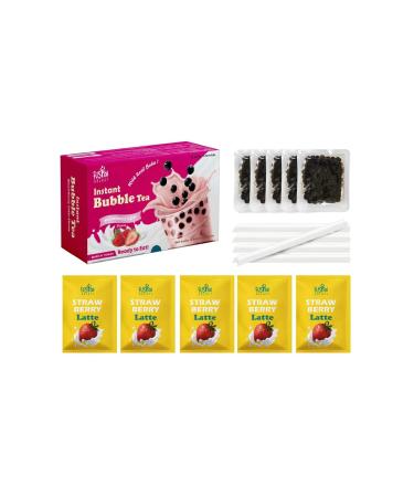 Fusion Select Authentic Strawberry Bubble Tea Kit Extra Rich (5 Packs) Bubble Tea Drink, Boba Tapioca Pearl, Straws, Popular Bubble Tea Flavors Strawberry Kit