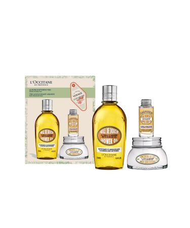 L'Occitane Almond Skin Softening Trio: Best Holiday Gift Set With Cleansing Almond Shower Oil Body Wash Moisturizing Almond Milk Concentrate Almond Hand Cream New
