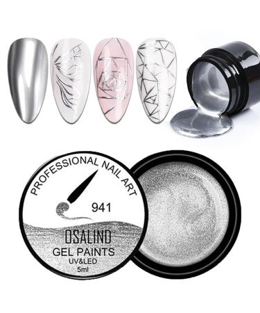 Silver Nail Gel Metallic Gel Painting Nail Polish 3D Metal Painting Gel Drawing Nail Gel Soak Off DIY Nail Art Nail Decoration