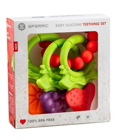 Baby Teething Toys for Newborns to Infants 6-12 Months | BPA Free Silicone Teethers | Fruit Shaped with Ring | Soothes Gums | 3 Pack - Buy Online on SooperMarket.com