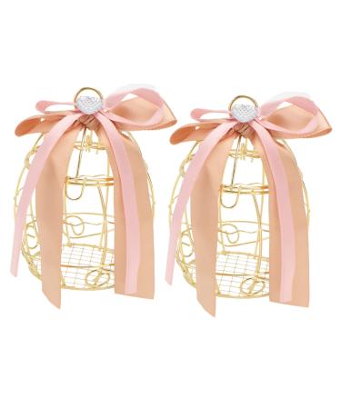 COOLHIYA Bird Cage 2pcs Box Bell Creative Treats Birdcage Wedding Sweets Birthday for Party Shaped Golden 8.3X6.7CM
