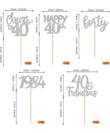 Rsstarxi 30 Pack Happy 40th Birthday Cupcake Toppers Glitter Forty Since 1984 Cheers to 40 Fabulous Cupcake Picks Decors for 40th Birthday Anniversary Party Cake Decorations Silver 40th Silver - Buy Online on SooperMarket.com