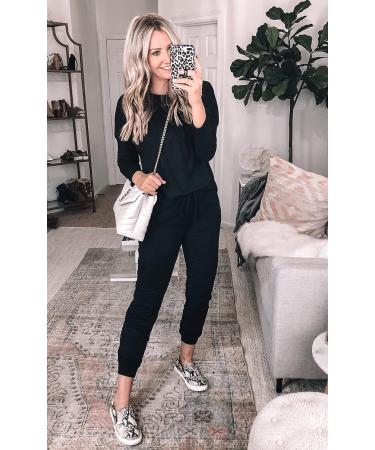 PRETTYGARDEN Women's 2023 Fall Two Piece Outfit - Long Sleeve Crewneck Pullover Top and Pants Set - Sweatsuit Tracksuit - Black (Large) - Buy Online on SooperMarket.com