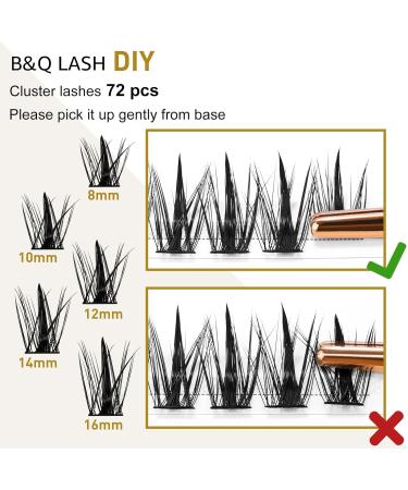 D-14mm Cluster Lashes | 72 B&Q Lash Clusters for DIY Extensions | Soft Wispy Volume Eyelash Clusters | Individual Lashes for DIY at Home - Buy Online on SooperMarket.com