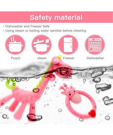 Soothing Giraffe Silicone Baby Teether Toy - Easy to Hold & Clean, Pain Relief for Infant Sore Gums (Pink) - 3 Months - Buy Online on SooperMarket.com